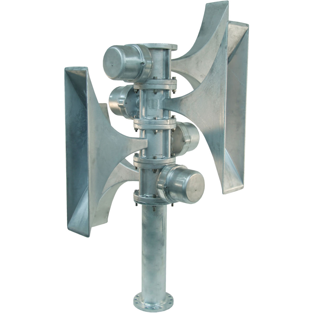 Acoustic Siren Horn for use in outdoor areas with wide audio bandwidth for broadcasting of speech and alarm tones